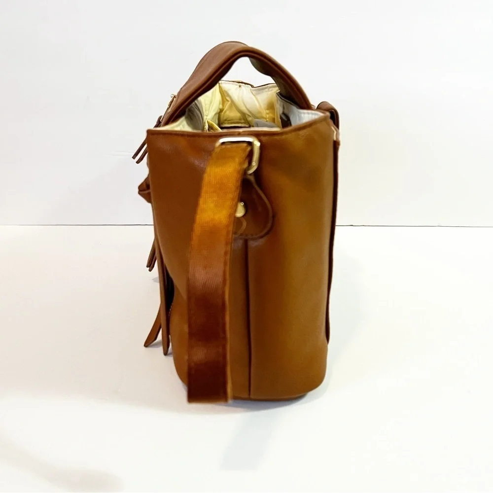 Brown Faux Vegan Leather Stroller Organizer Caddy Insulated Drink Holder Durable